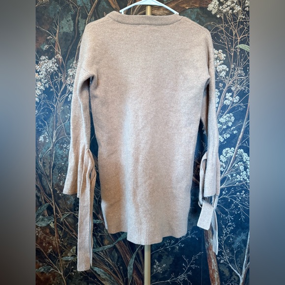 Madewell Merino Wool Knit Camel Brown Tie Cuff Long Sleeve Mini Sweater Dress - Picture 3 of 5